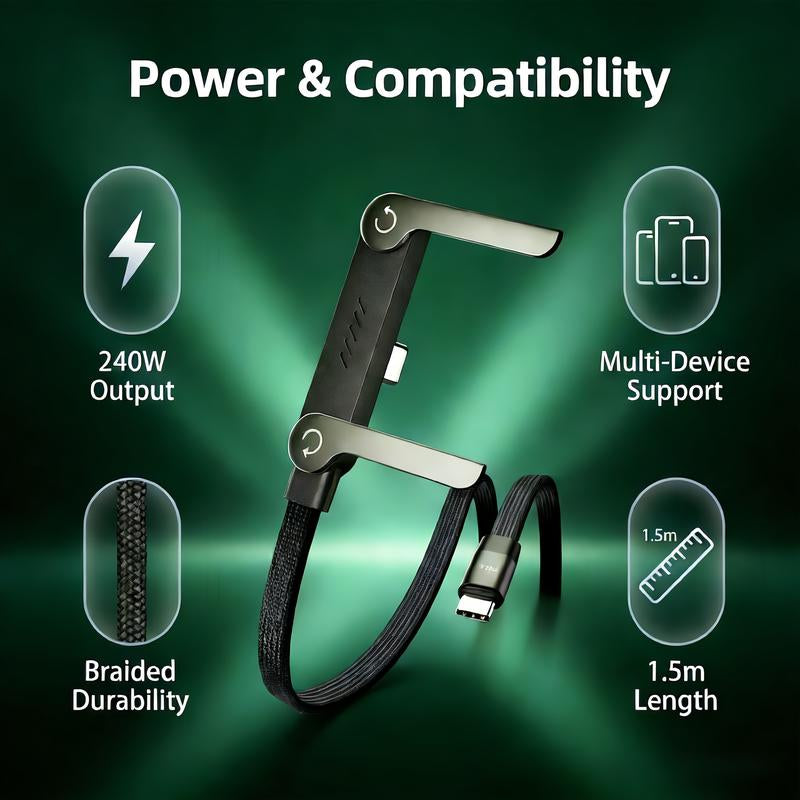 2-In-1 Fast Charging Cable and Phone Stand Invisible Charging Cable and Stand for the Charger, 240-Watt Ultra-Fast Charging,Suitable for Gaming, Office Use, and Car Travel, Compatible with Iphone and Samsung Type-C Charging Cables, Double Type-C