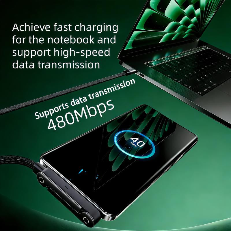 2-In-1 Fast Charging Cable and Phone Stand Invisible Charging Cable and Stand for the Charger, 240-Watt Ultra-Fast Charging,Suitable for Gaming, Office Use, and Car Travel, Compatible with Iphone and Samsung Type-C Charging Cables, Double Type-C